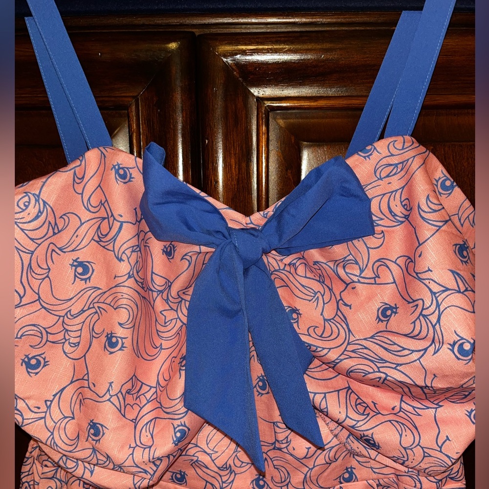 Unique Vintage My Little Pony Pink and Blue Sleeveless Bow Romper 1X 16 New NWT